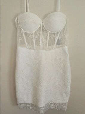 White Lace Bustier Mini Dress